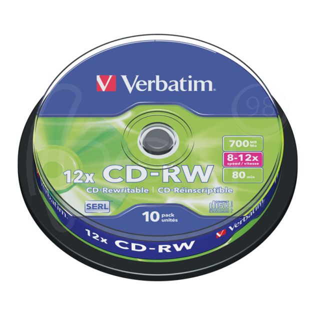CD-RW диск VERBATIM, 700MB, 12x, шпиндел, 10 бр. main product photo