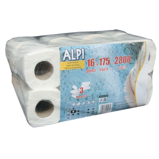Тоалетна хартия ALPI Professional, 3-пластова, бяла, 175 откъса, 16 бр./ оп. main product photo