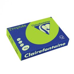 Копирна цветна хартия Clairefontaine, флуоресцентна, Fluo Green, A4, 80 гр./м2, 500 листа