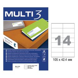 Етикети Multi 3, A4, бели, 105 х 42.4 мм, 14 бр./л., прави ъгли, 100 л./пак.