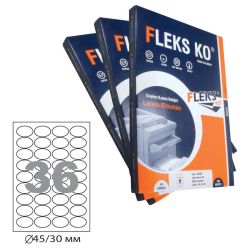 Етикети Flex Ko, A4, бели, Ø45/30 мм, 36 бр./л., елипсовидни, 100 л./пак.