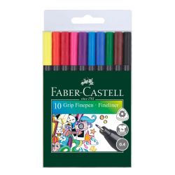 Тънкописец Faber-Castell GRIP, 10 цвята, в PVC блистер