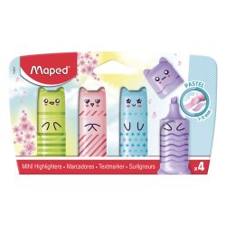 Текст маркери Maped Fluo Peps Mini Friends Pastel, 4 броя в блистер