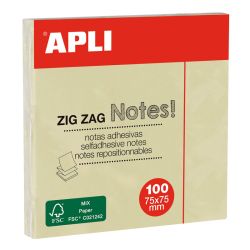 Z-Листчета Apli Zig Zag, 75 x 75 мм, жълти, 100 л.