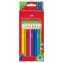 Цветни моливи Faber-Castell Triangular Jumbo, 10 цвята, с включена острилка