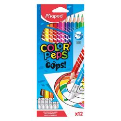 Цветни моливи Maped ColorPeps Oops, изтриваеми, 12 цвята