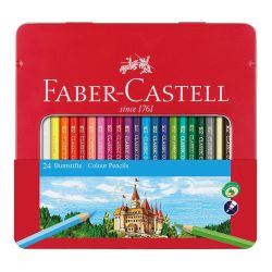 Цветни моливи Faber-Castell Замък, 24 цвята, в метална кутия