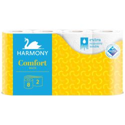 Тоалетна хартия Harmony Comfort, 2-пластова, бяла, 192 откъса, 8 бр.