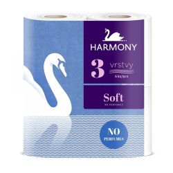 Тоалетна хартия Harmony Soft, 3-пластова, бяла 156 откъса, 4 бр.